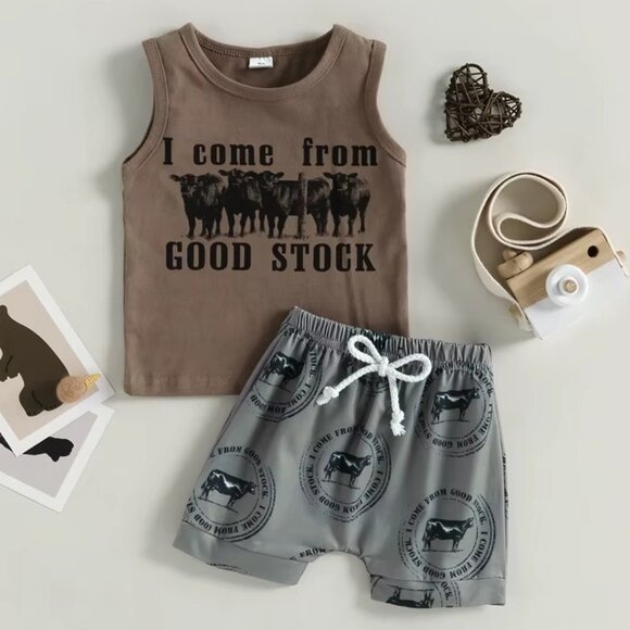 Boy's I Come From Good Stock Shorts Outfit - Picture 1 of 4
